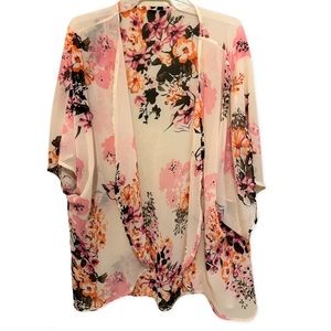 Shein Floral Print Batwing Kimono Cardigan, XL